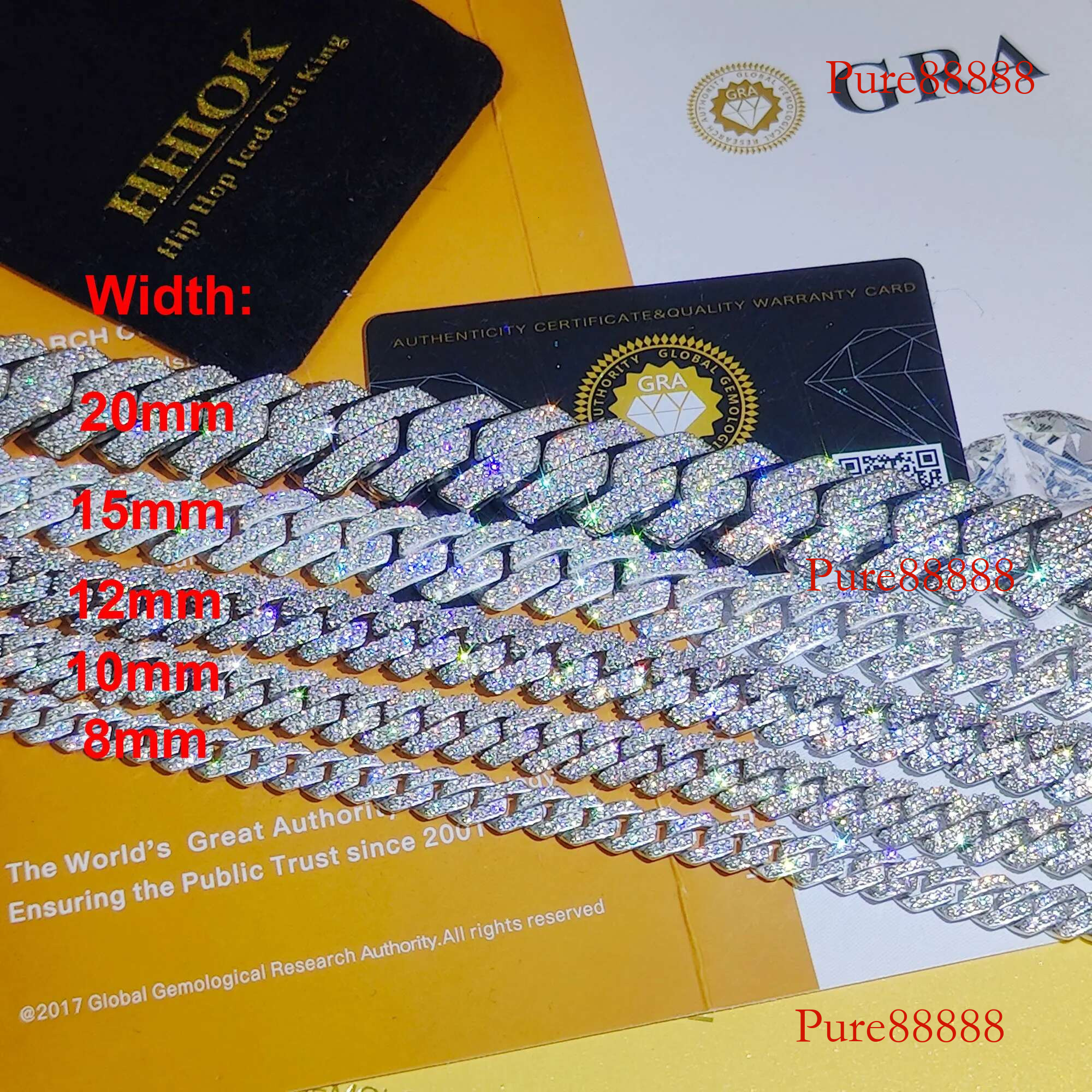 Pass Dia Test Hip Hop Jewelry VVS1 Stone Shiny 2row 3row Men Women Sterg Sier Necklace Moissanite Cuban k Chain