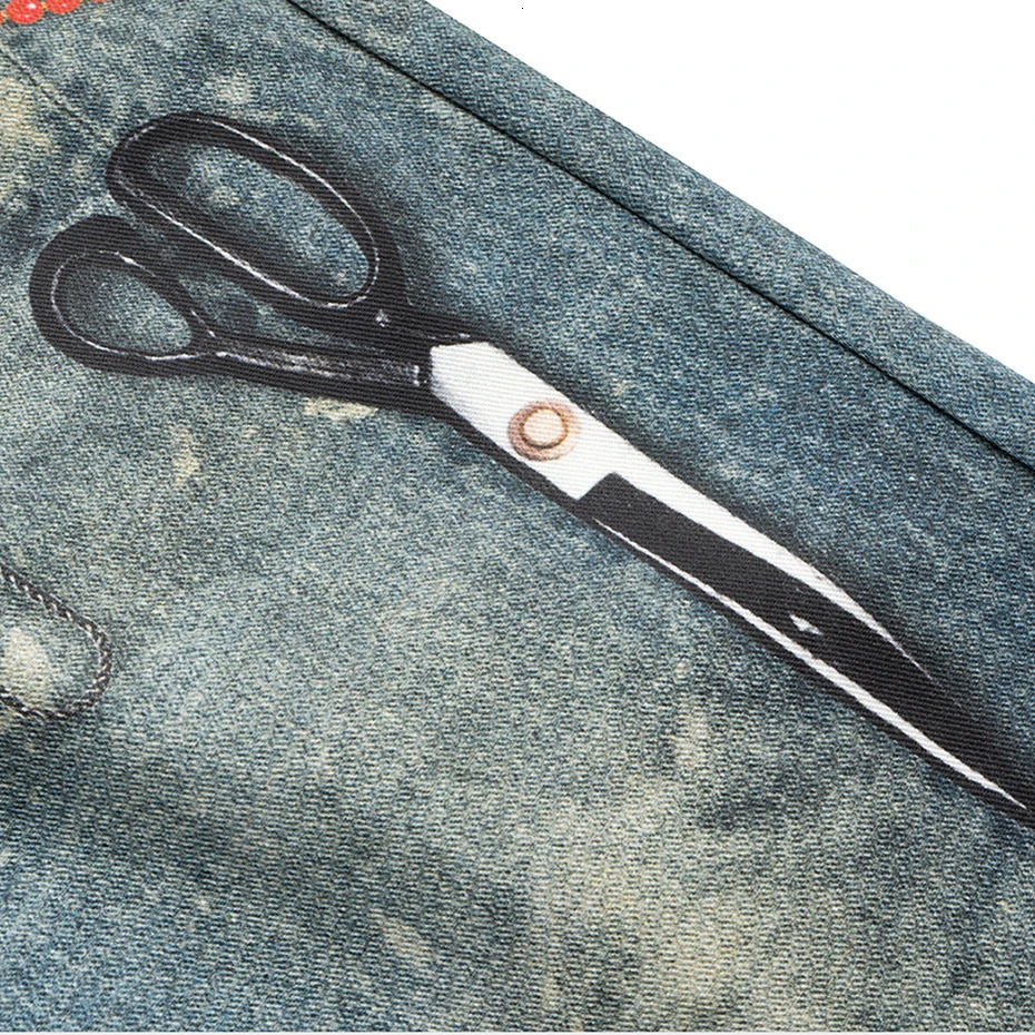 Keychain Retro denim shorts mens blue pocket jeans summer loose casual 250312