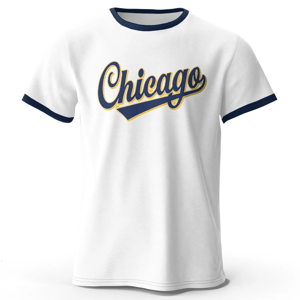 Chicago letter retro printed mens raglan sleeve Tshirt cotton oversized casual loose summer top 250312