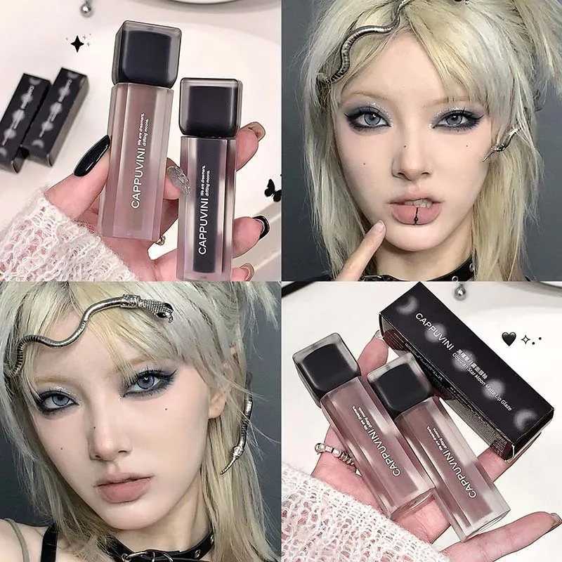 Waterproof Matte Dark Brown Lipstick Sexy Nude Black Lip Gloss Velvet Lip Tint Goth Punk Cosmetics High Pigment Lasting Makeup W250312