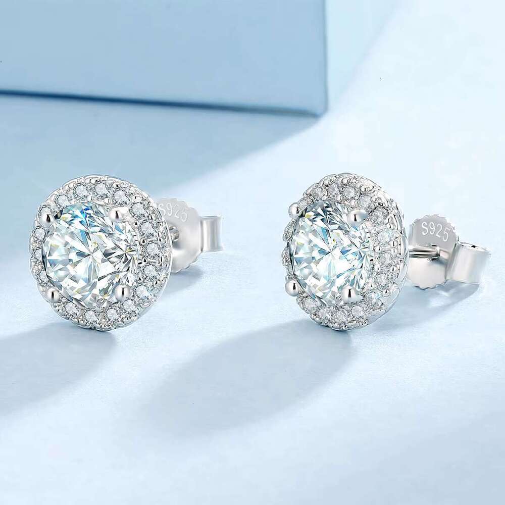 Cluster wer VVS Mossanite stud men's Hiphop pure sier women's jewelry Moissanite earrings with GRA certificate