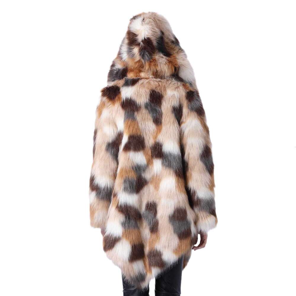 Fox New Contrasting Color Slim Fit Young Women's Haining Fur Coat