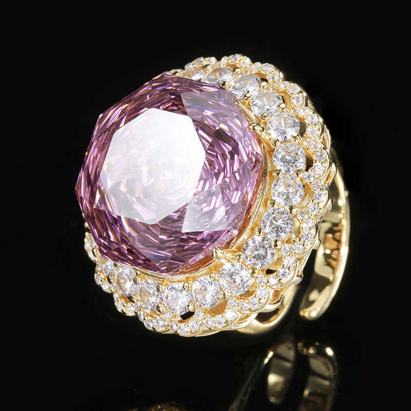 Popular explosive new Zhuangsheng copper bottom gold-plated rose cut light luxury set female lead stone 18mm W250312