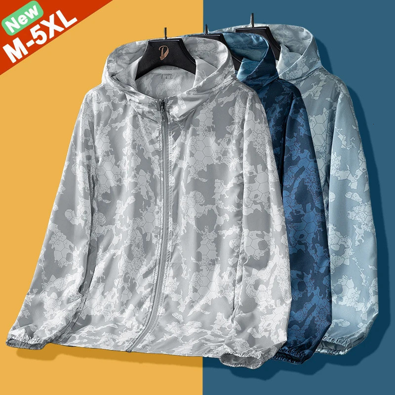 High quality summer jacket mens windproof thin sunscreen suit hooded bicycle fishing top plus size 250312