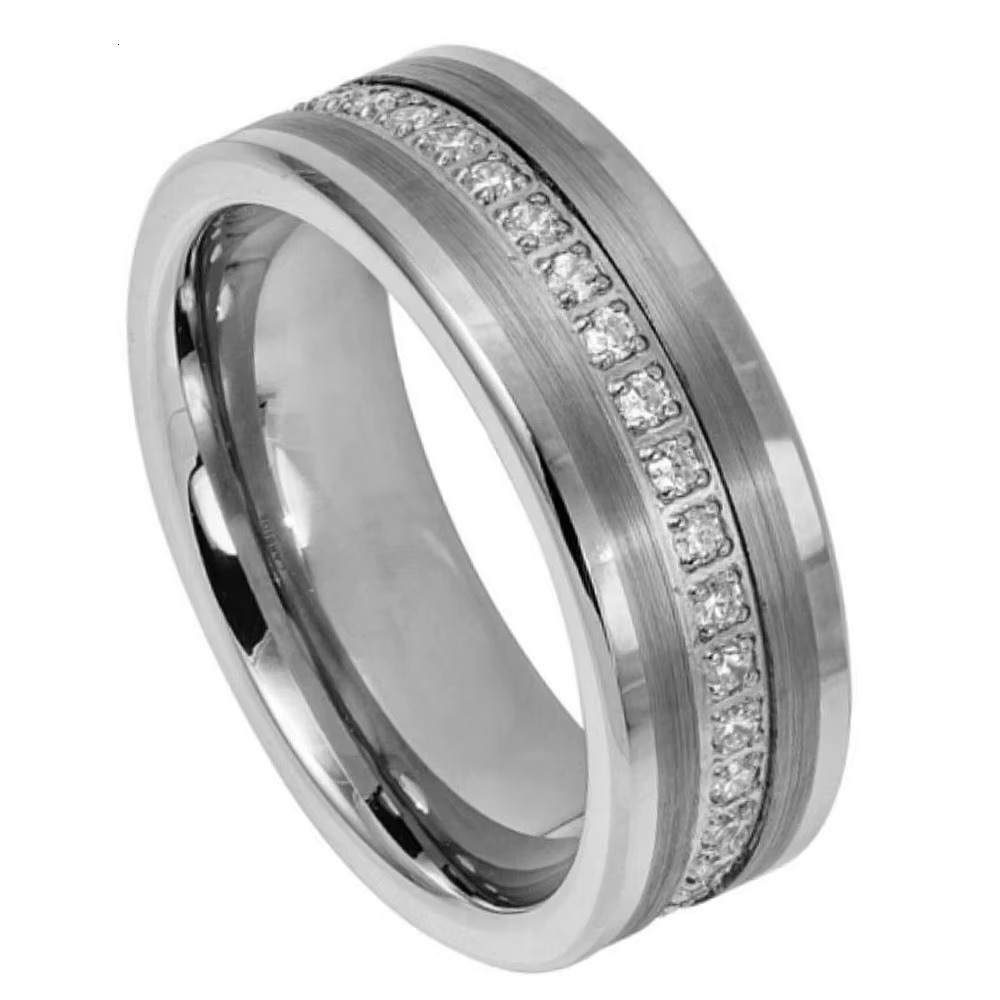 Luxury Wholesale Price Matted 18K Gold Plated Cz Inlay Diamond Tungsten Men Ring Wedding Band Men Jewelry