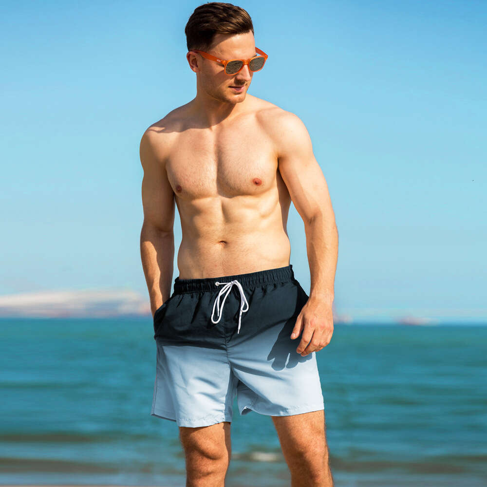 popular gradient swimming loose printed quarter corner shorts men's beach pants 2025 new casual versatile fashion clothing
