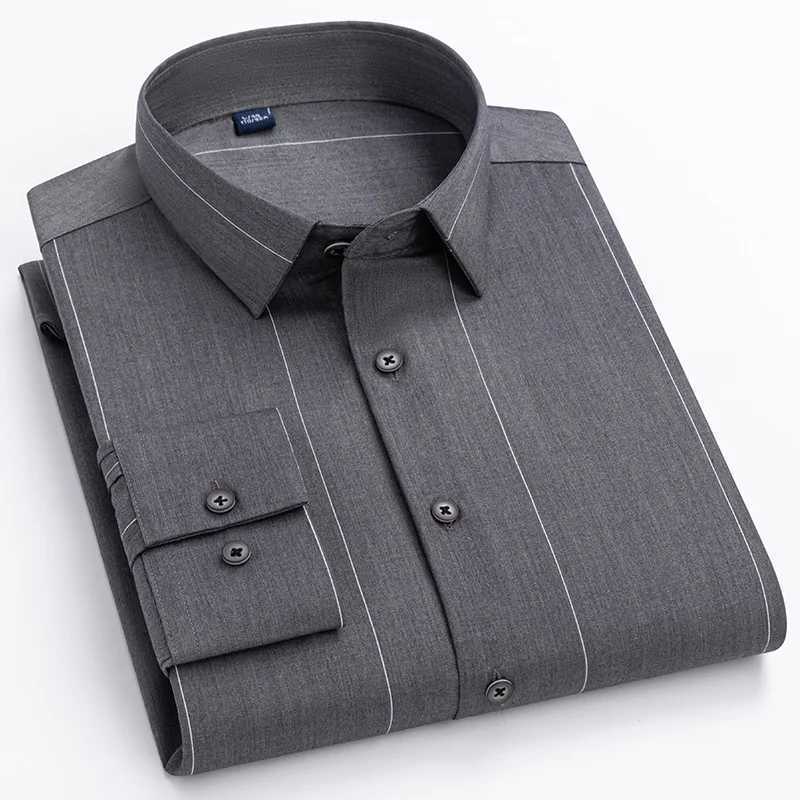 New in shirt Bamboo Fiber full shirts for men elastic Anti-wrinkle tops striped slim fit formal plain shirt soft office clothes W250312