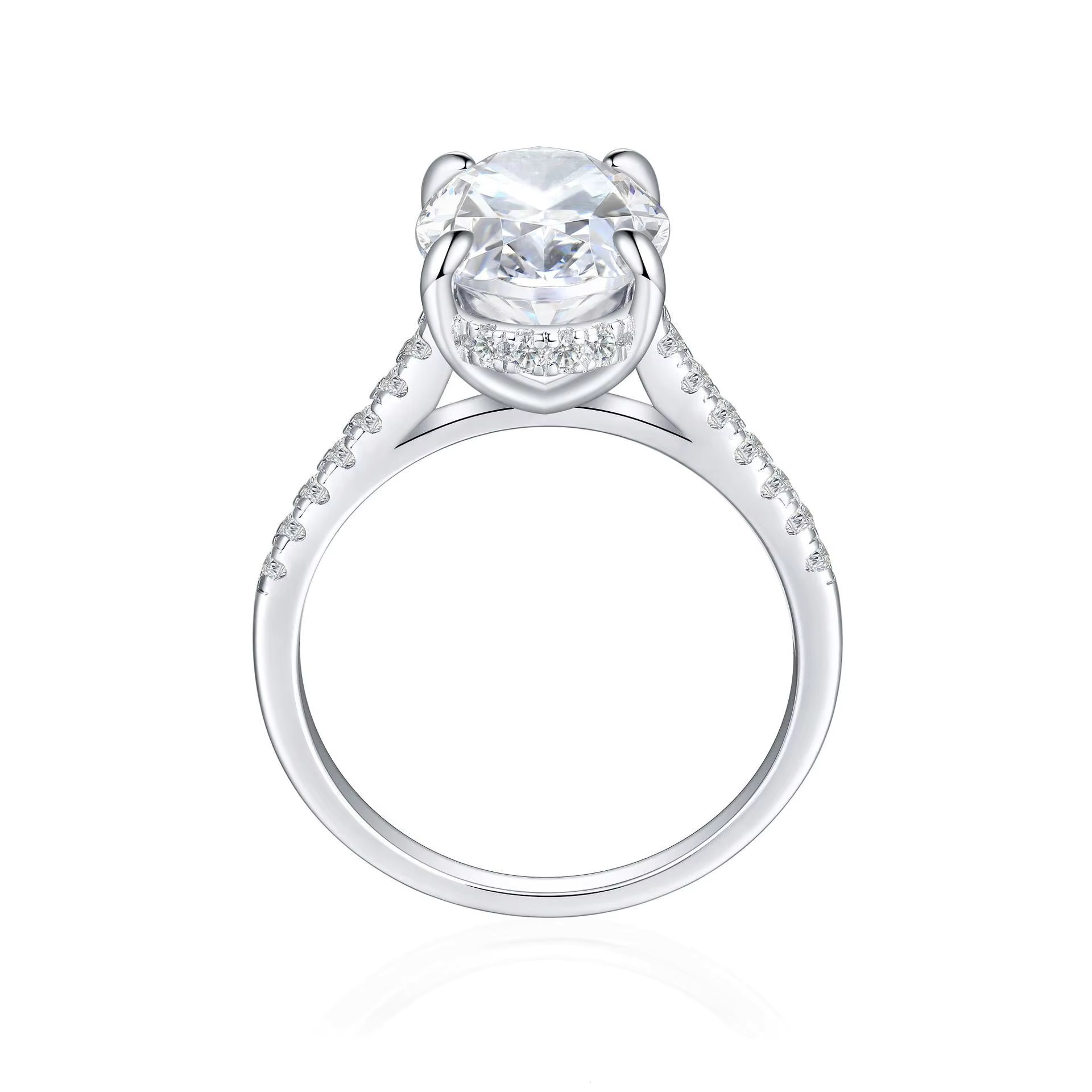 Fine Jewelry Oval Cut 3 Row Micro Pave Diamond Engagement Halo Moissanite Ring
