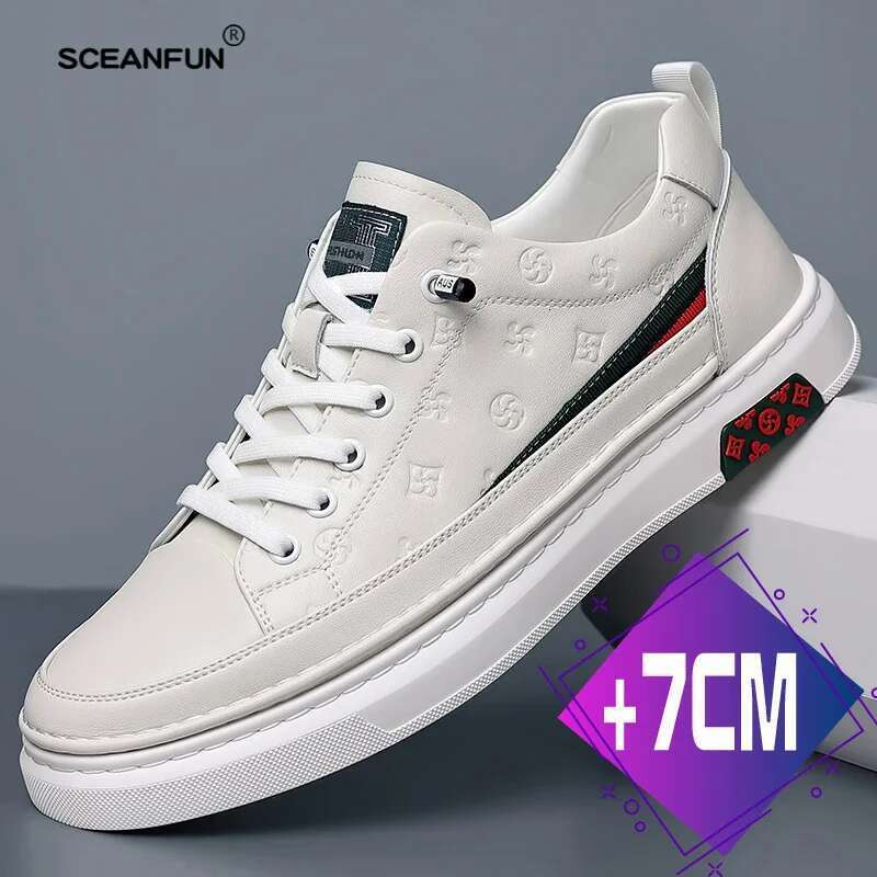 Genuine Leather MEN'S 7cm height increasing fashion casual shoes mens outdoor sneakers size 37-43 designer
