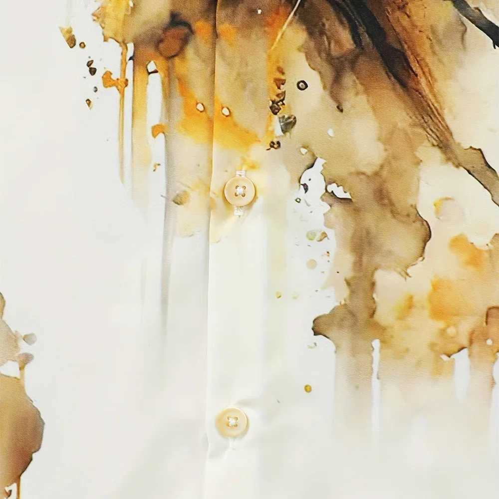 Painting tiger pattern mens retro short sleeved button down sweater summer holiday mens oversized shirt mens casual wear W250312