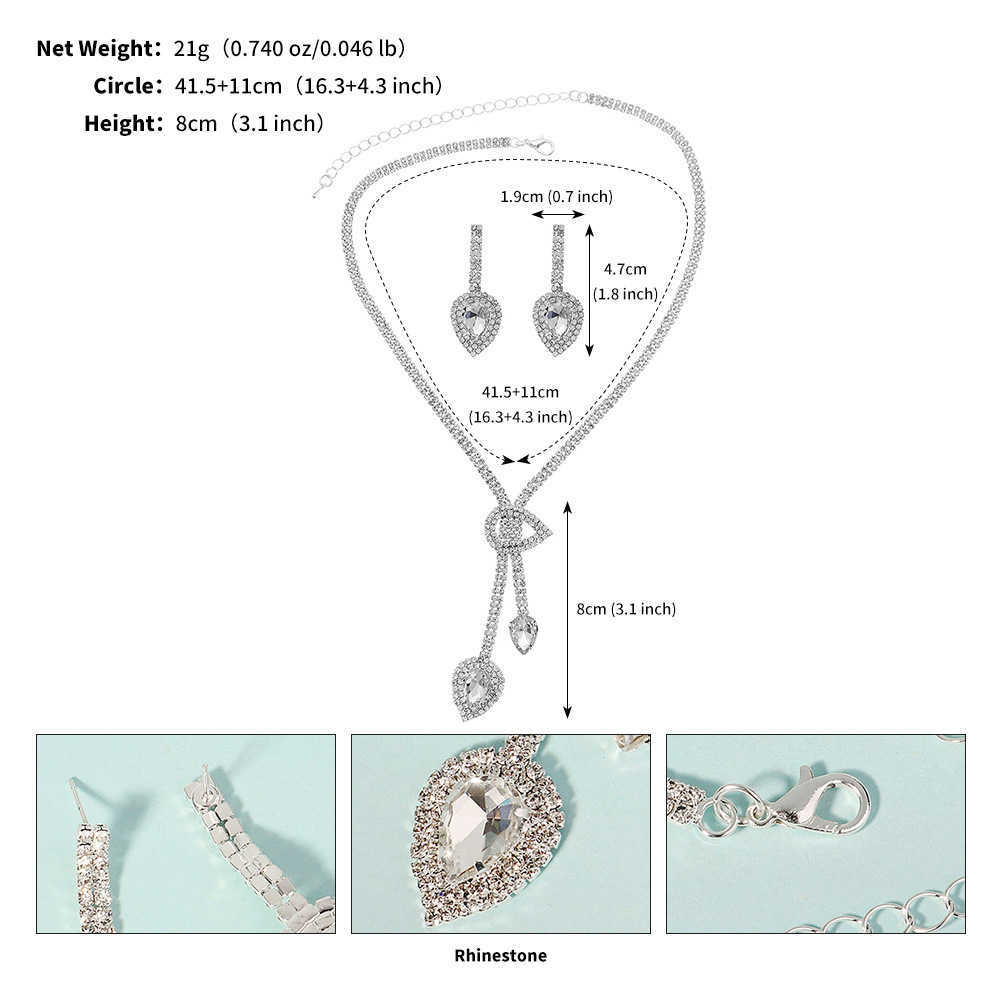 Fashionable necklace earring set with versatile design suitable for brides parties and parties. Two piece set of rhinestone jewelry W250312