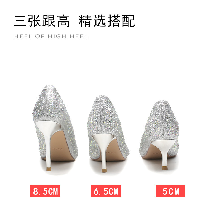 Designer shoes Korean version rhinestone high heels for women's wedding shoes, new versatile bright diamond women's shoes, hot diamond point