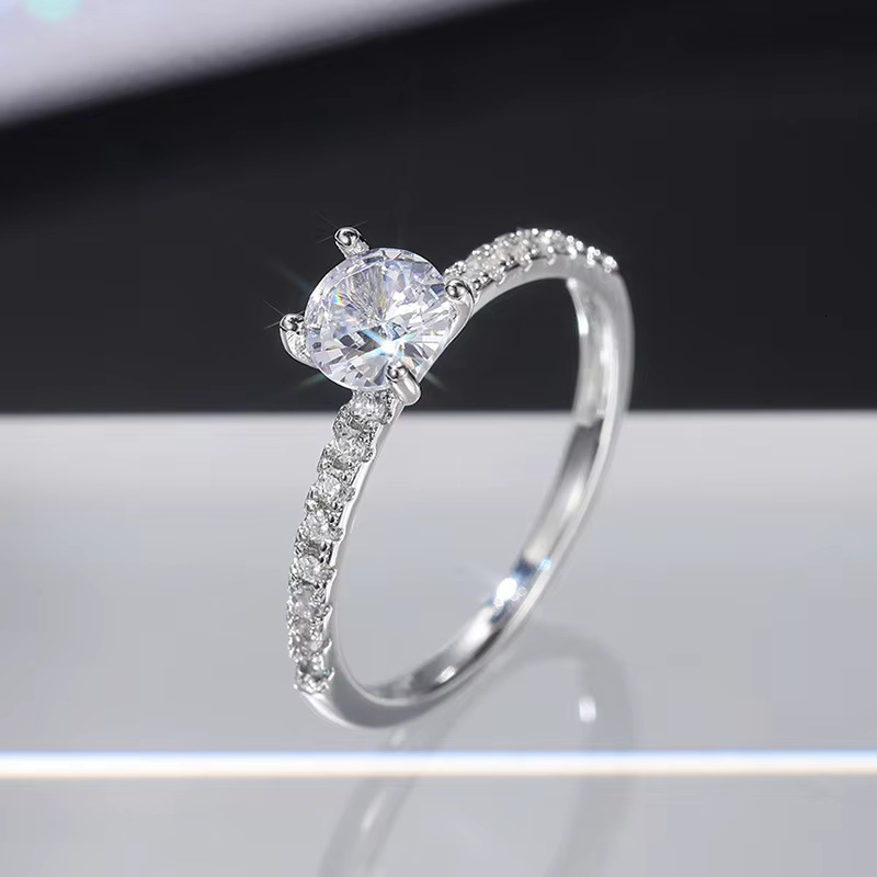 LILIE WHITE Cubic Zirconia Engagement Rings Round Solitaire Wedding Halo Promise Eternity Ring for Women