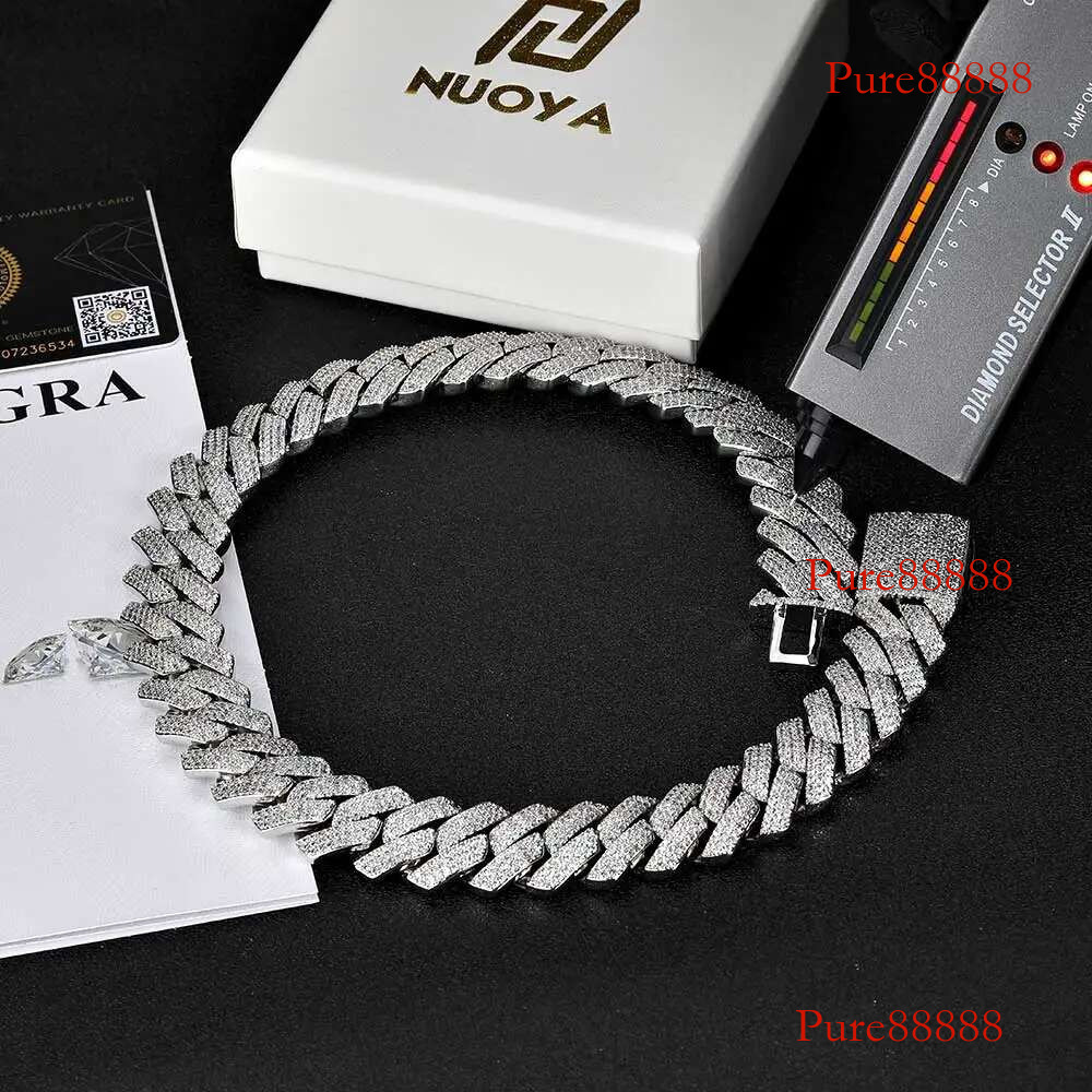 High Quality Hip Hop Dia D VVS Necklace Jewelry 20mm Three Row Moissanite Sterg Sier Cuban k Chain
