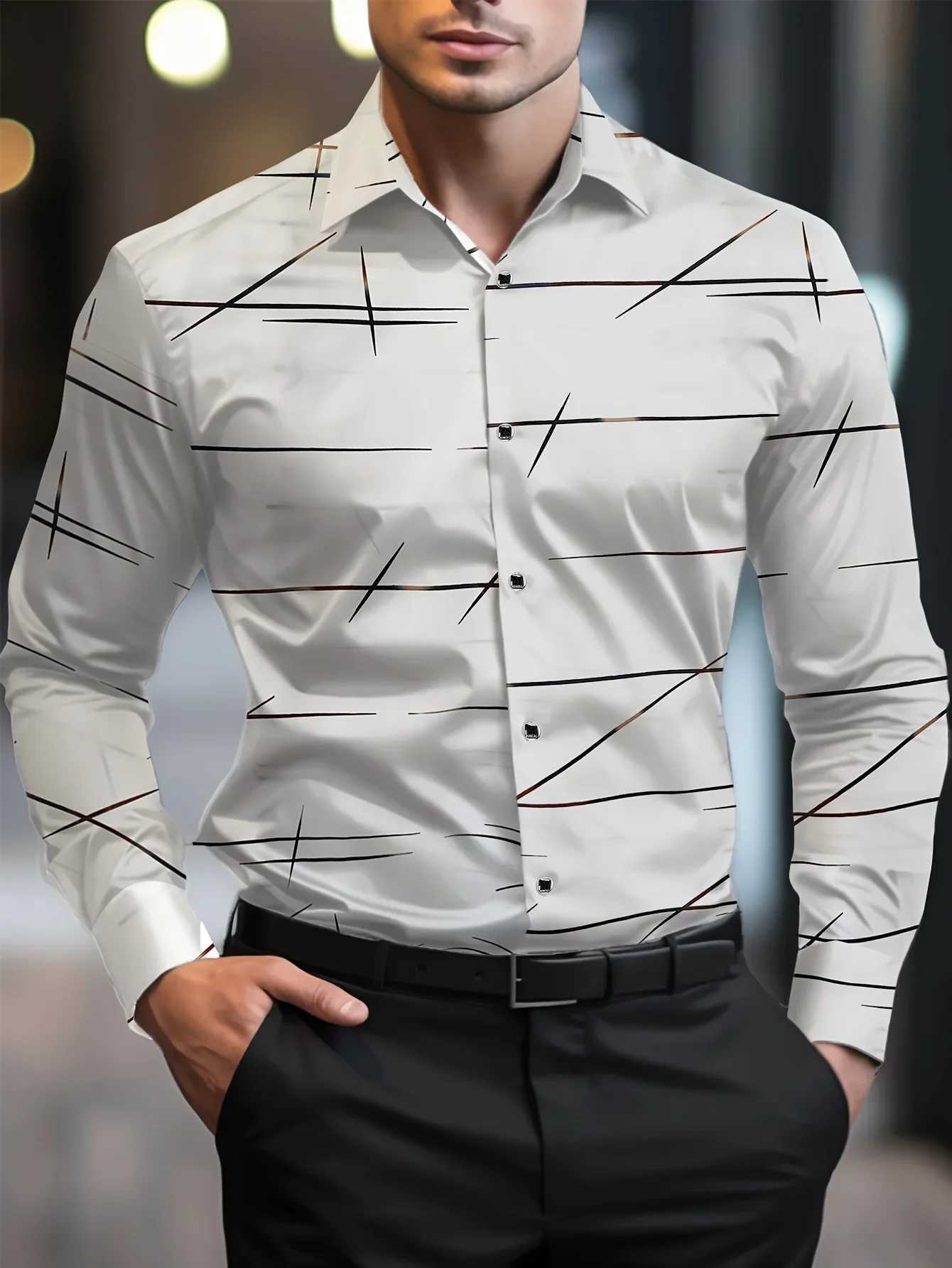 New Mens Shirts 3D Print Modern Geometric Long Sleeve shirts Casual Lapel full sleeve Business shirt for Men Oversized clothing W250312