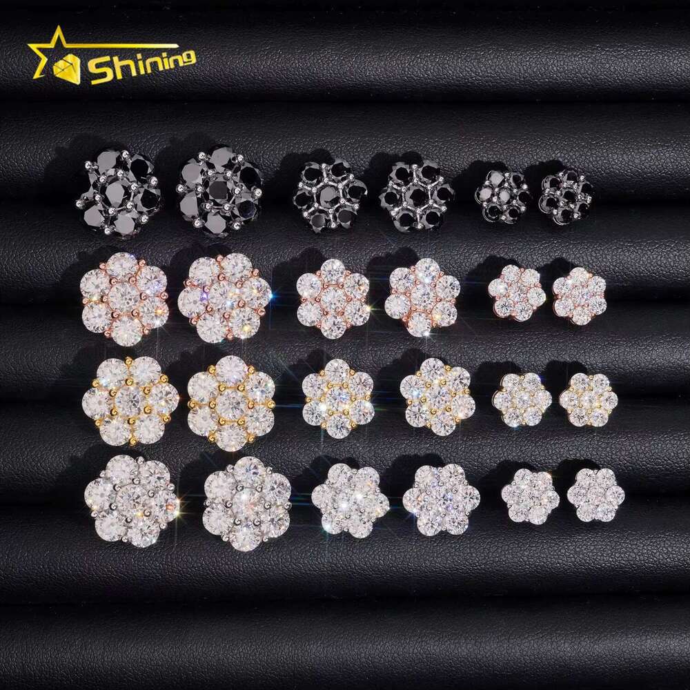 Hip hop accessory multi size pure sier wer cluster pyroxene earrings