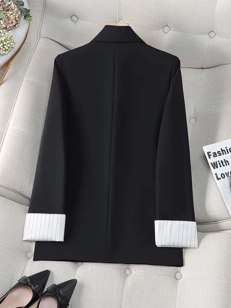 Fashion Women Casual Blazer Coat Yellow Beige Black Female Long Sleeve Double Breasted Loose Ladies Jacket