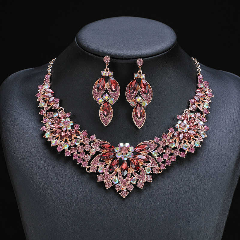 Necklace set womens 2-piece set leaves and flowers exaggerated luxury new bride wedding accessories W250312