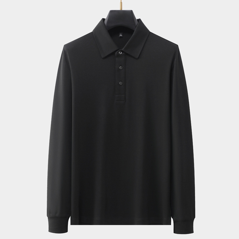 Long sleeved polo shirt, men's business casual lapel T-shirt, high-end feeling, autumn winter new item, solid color, versatile and trendy tracksu