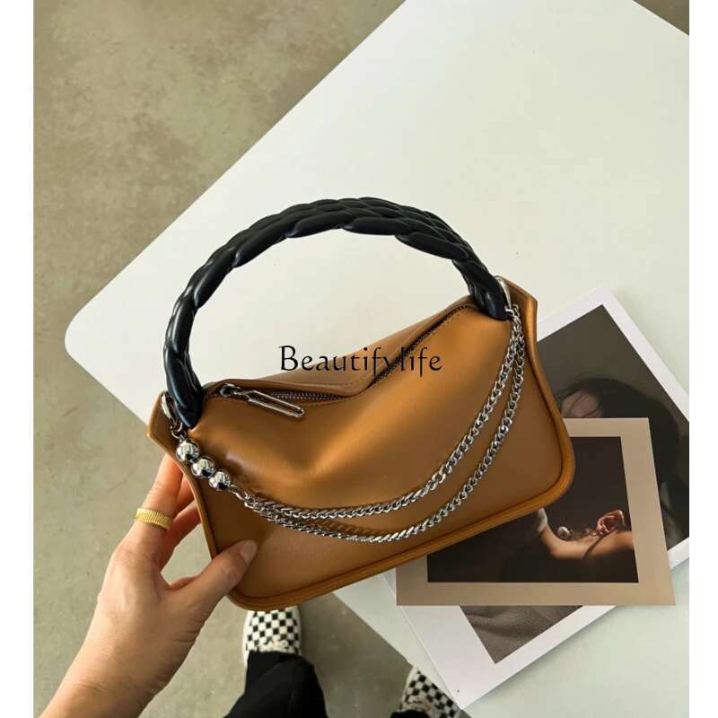 Non-Collision Niche Woven Portable Chain Dumpg Genuine Leather Women's Bag