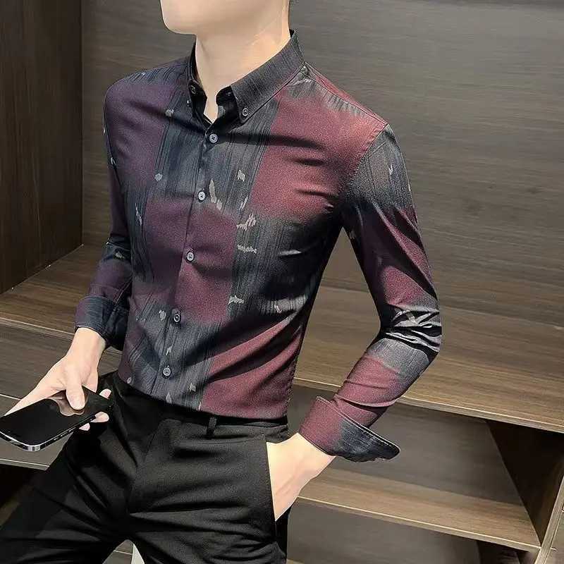 Mens Clothing Spring Autumn Turn-down Collar Printing Long Sleeve Button Up Cardigan Tie Dye Shirt Casual Formal Geometric Tops W250312