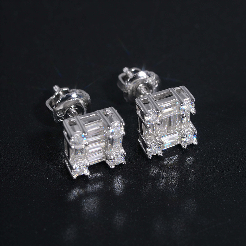 S925 Silver Baguettes Moissanite Bling Earrings Iced Out For Men Women Hip Hop Jewelry Pass Diamonds Tester With GRA