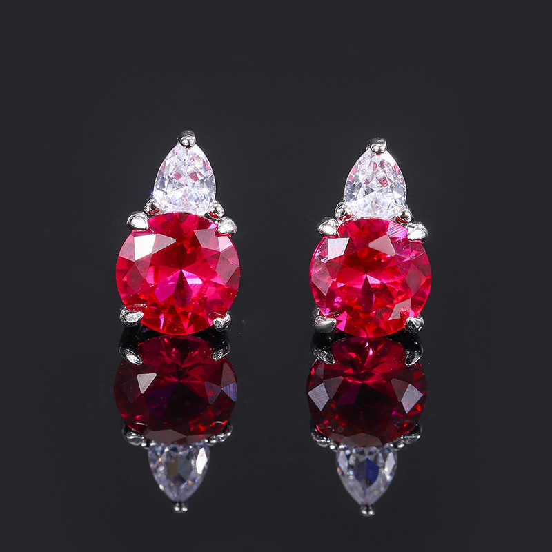 Zhuangsheng S925 silver jewelry simulation red and blue circular niche daily set 9mm-6mm W250312