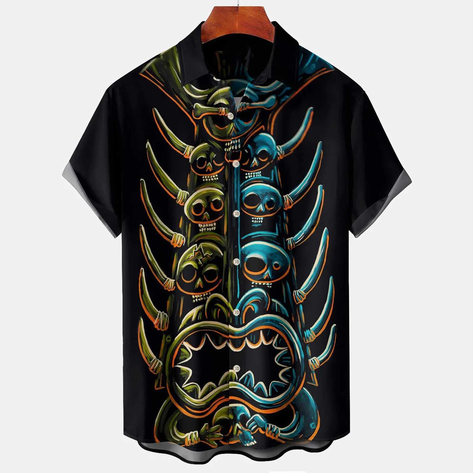 Summer Hawaiian Tiki 3D Print Shirts Men Fashion Shirt Casual Harajuku Vintage Streetwear Short Sleeve Shirt Blouse Man Clothing W250312