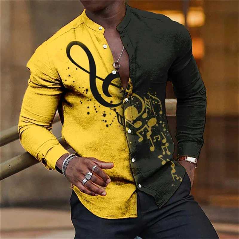 Luxury Music Festival Mens Color Music Shirt 3D Printed Two tone Style Long Sleeve 5-Color Party Stand Collar Shirt 2024 W250312