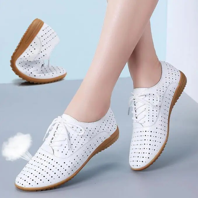 Genuine Leather 2024 Summer Loafers Women Casual Shoes Moccasins Soft Pointed Toe Ladies Footwear Women Flats Shoes White 250305