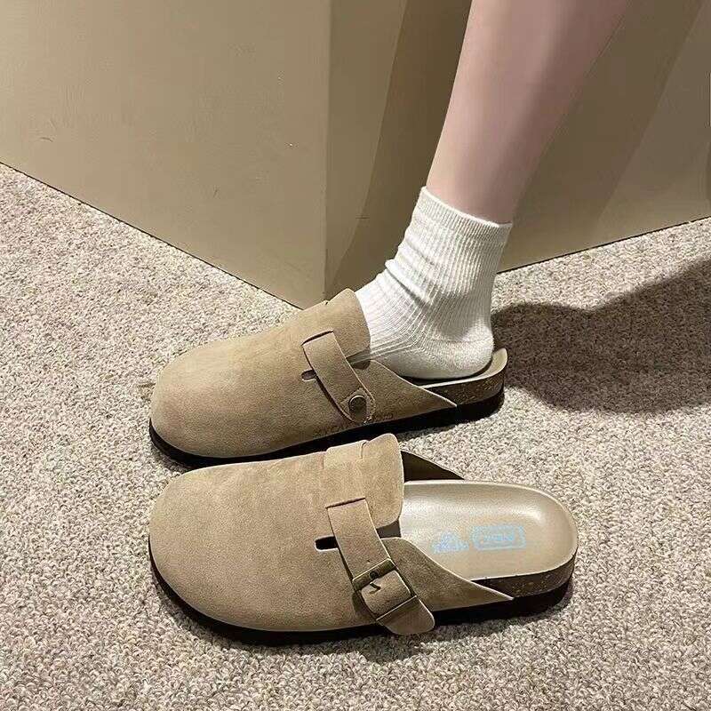 British Women's 2025 New Spring and Autumn Thick Sole Boken Baotou Half Slippers, Wearing Lazy Shoes Outside