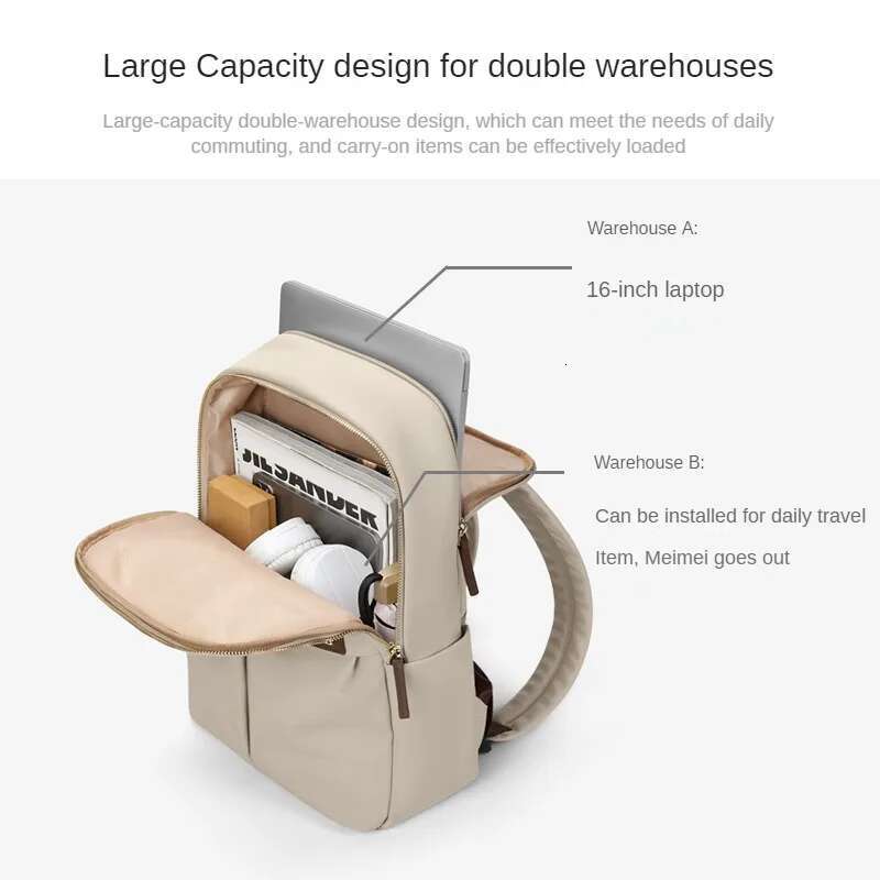 GOLF Women's Simple Commuting Travel Computer Backpack Canvas Large Capacity Student Backpack 16 Inch Laptop Computer