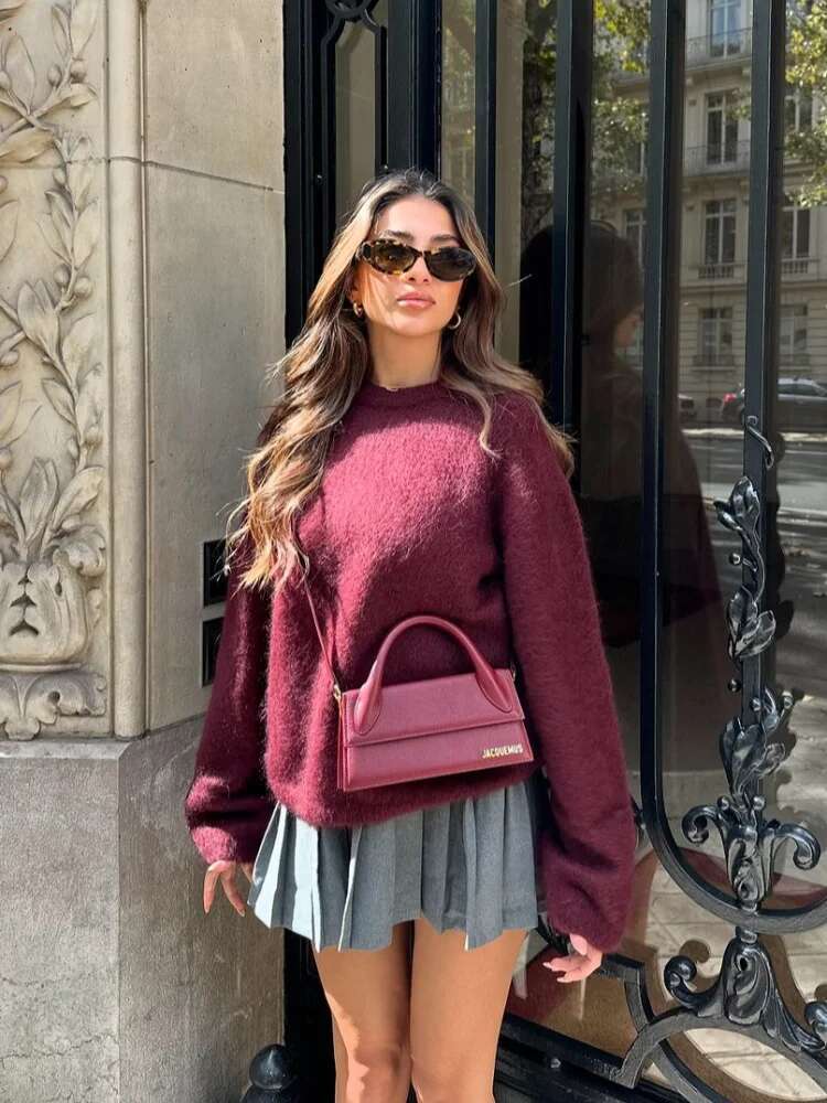 Elegant Fuia Full Sleeve O Neck Sweater Lady Fashion Solid Color Loose Pullover Autumn Winter New Woman Commuter Knitwear