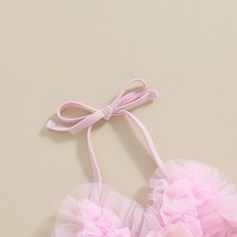 Princess Mesh Bowknot Baby Girls Bikini Set Beachwear For Kids Swimwear Summer Swimsuits Tulle Camisole PP Shorts Bathing Suits 250311
