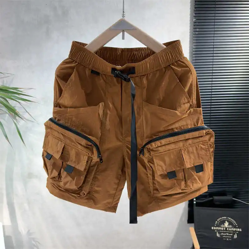 Summer Mens Clothing Drawstring Pocket Loose Zipper Cargo Safari Style Athleisure Fashion Comfortable Splicing Solid Color Thin 250310