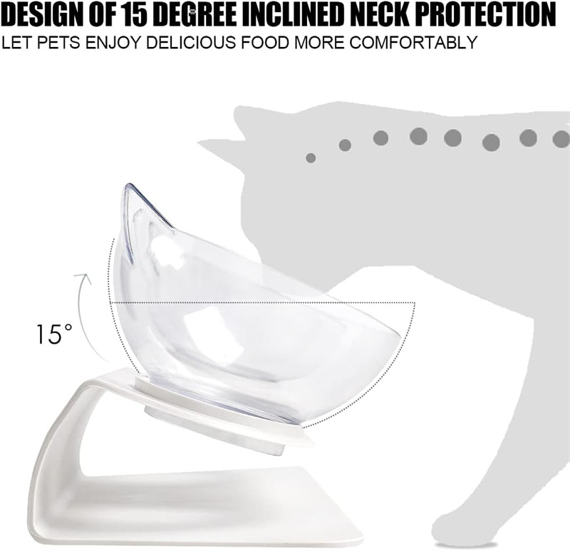 Cat Bowl Elevated, 15° Tiltle Neck Guard Cat Feeder Bowl with Stand, Raised Cat Dishes for Food and Water, Bowls for Cat