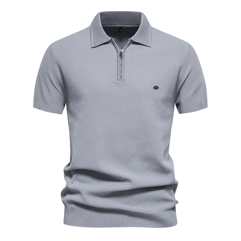 2025 summer versatile new collar knitted polo simple solid color trend European men's short sleeved t shirt tracksuit