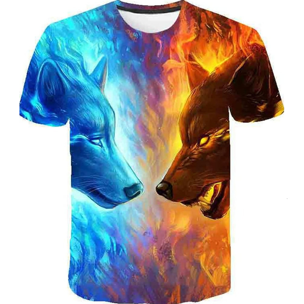 Mens T shirt Viking 3D Digital Print Double Wolf Duel Pattern T-Shirt, Men's Summer Casual Tattoo Short Sleeve tee Casual tops summer clothes coo