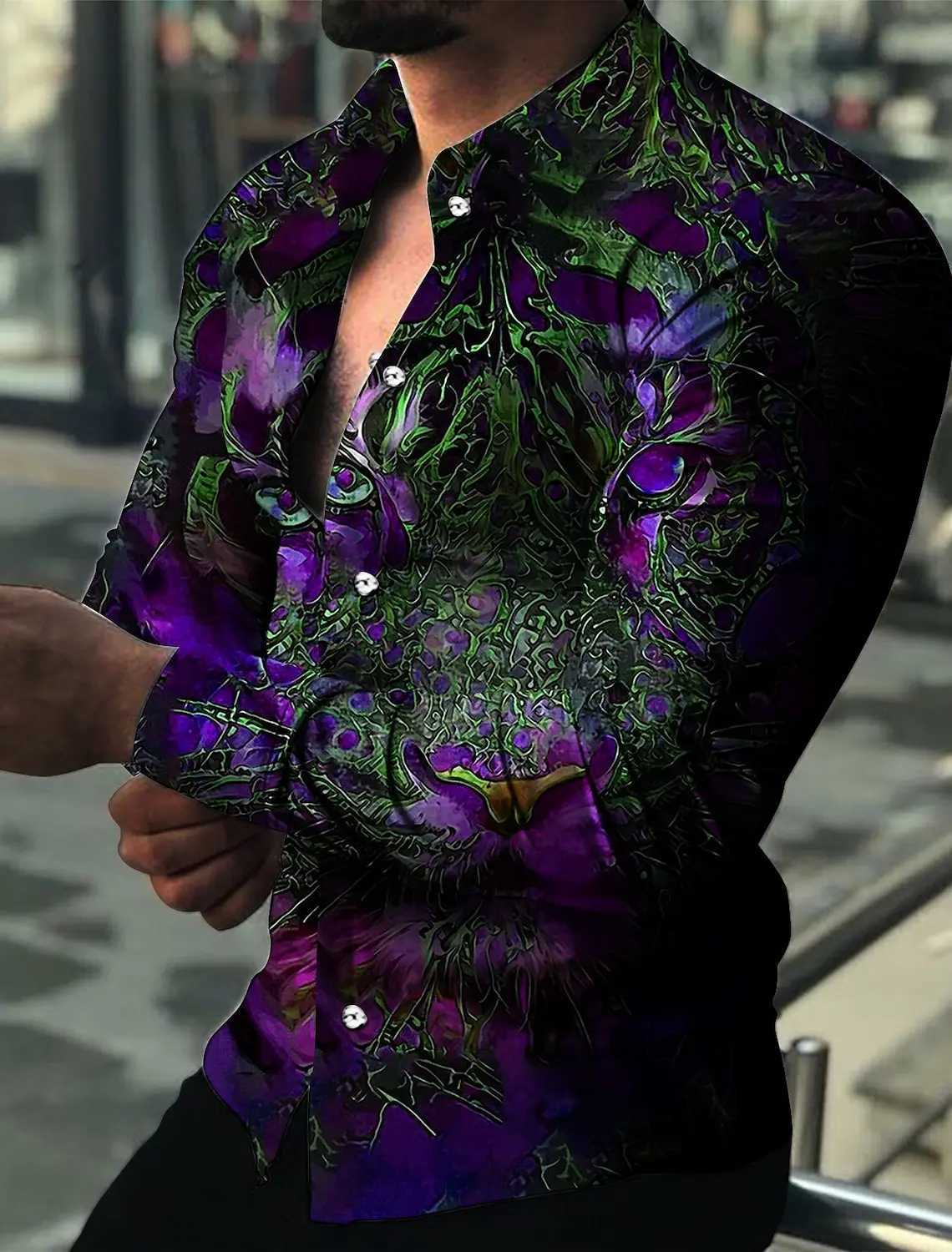 Mens Shirt Pattern Shirt Animal Tiger Collar 3D Printed Outdoor Casual Long Sleeve 3D Printed Button Clothing W250312