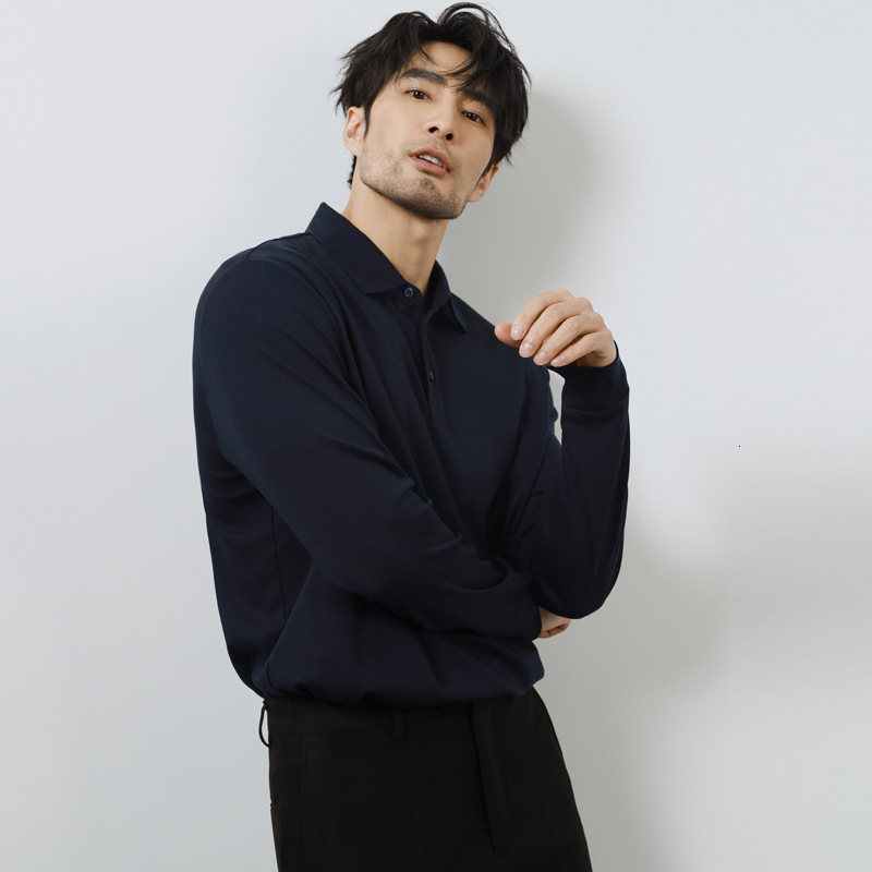 tracksuit Long sleeved polo shirt for men, business casual lapel T-shirt, men's high-end sense, autumn and winter solid color fashion trend