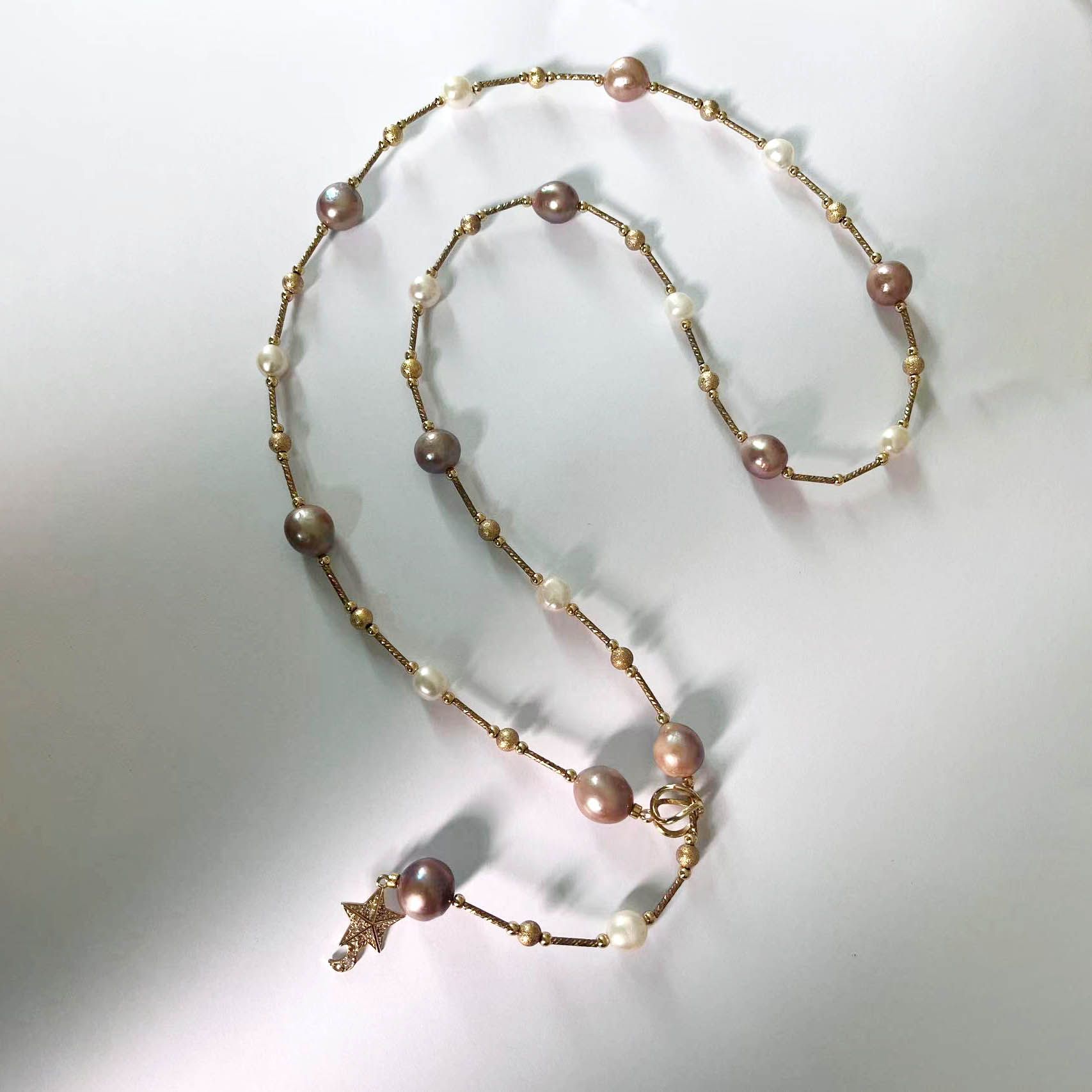 Elegant Silver & Blue Baroque Design Necklace Featuring Real Freshwater Pearls