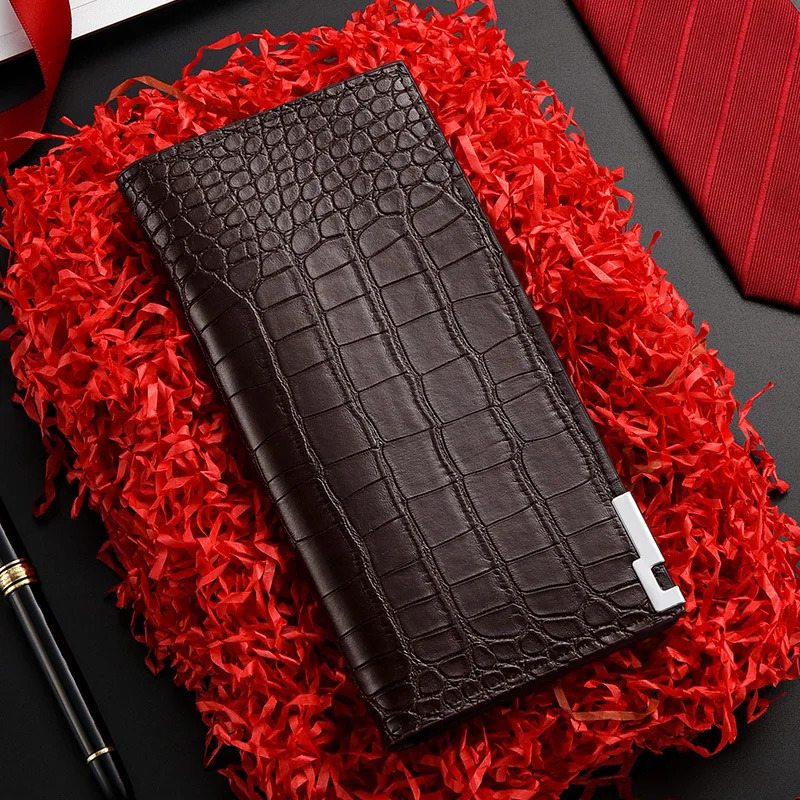 Fashion Mens PU Leather Long Wallet Pattern Three Folded Billfold BankID Card Holder 250311