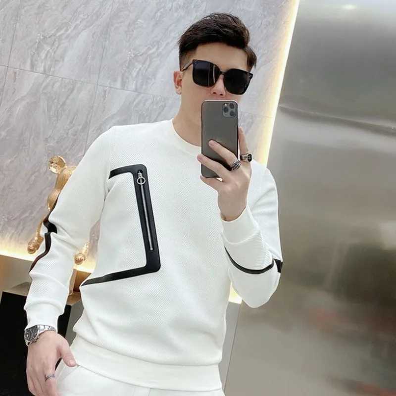 Mens Clothing White Pullover Top Sweatshirts for Man Hoodieless Slim Fit Splicing Welcome Deal Xxl Simple High Quality Warm Emo M250312