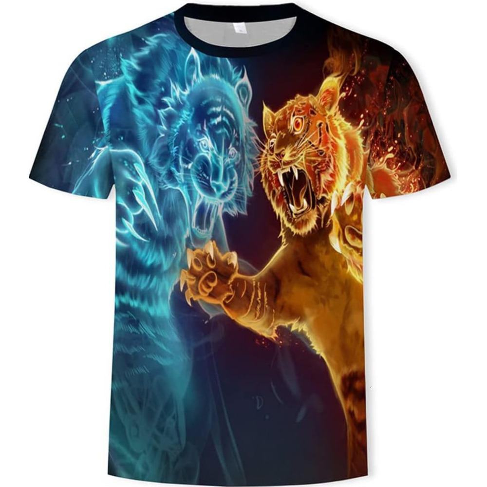 Mens T shirt Vikings 3D Digital Print Double Tiger Duel Pattern T-Shirt, Men's Summer Casual Tattoo Short Sleeve tee Casual tops summer clothes c