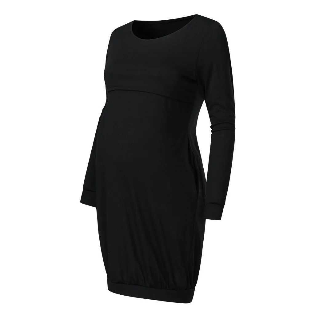WomenS Maternity Dress Photoshoot V-Neck Hem Long Sleeve Solid Dress With Pocket Autumn Winter Plus Summer Dress T250311
