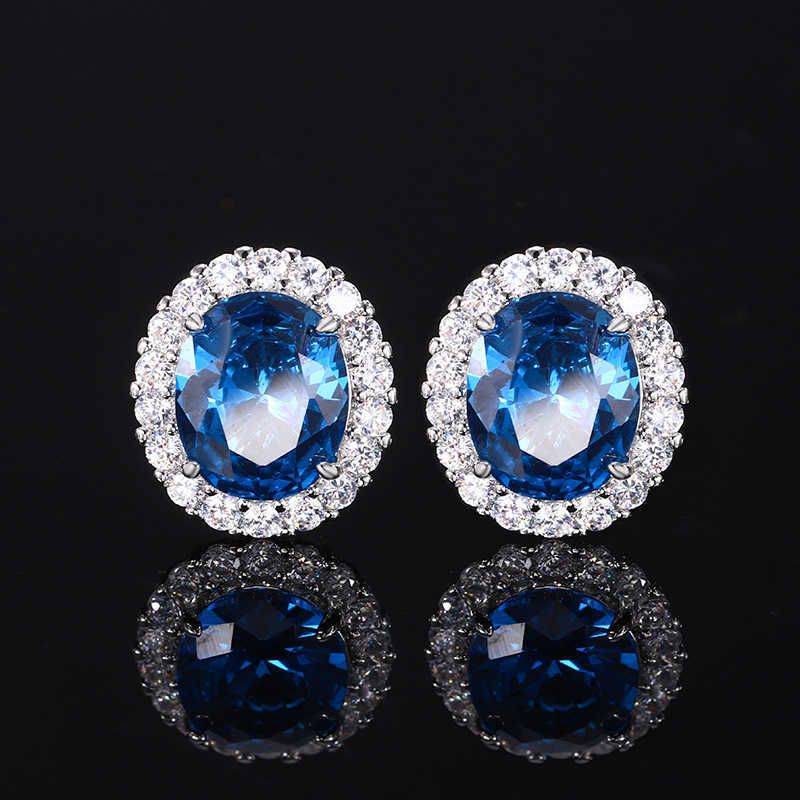 2024 new Zhuangsheng simulation blue pointed crystal egg shaped temperament set 13 * 18-10-12 W250312