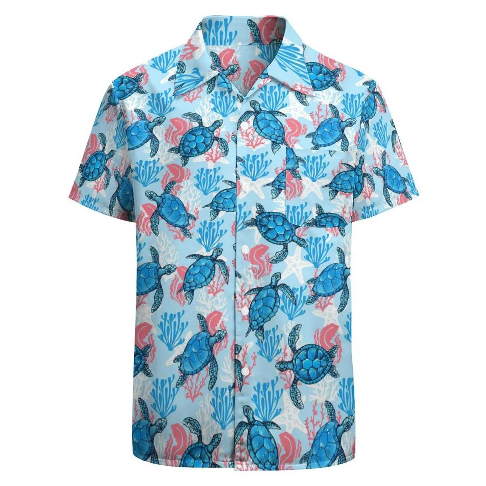 Interesting turtle mens Hawaiian shirt casual button down shirt summer short sleeved shirt 2024 new fashion shirt mens brand clothing W250312