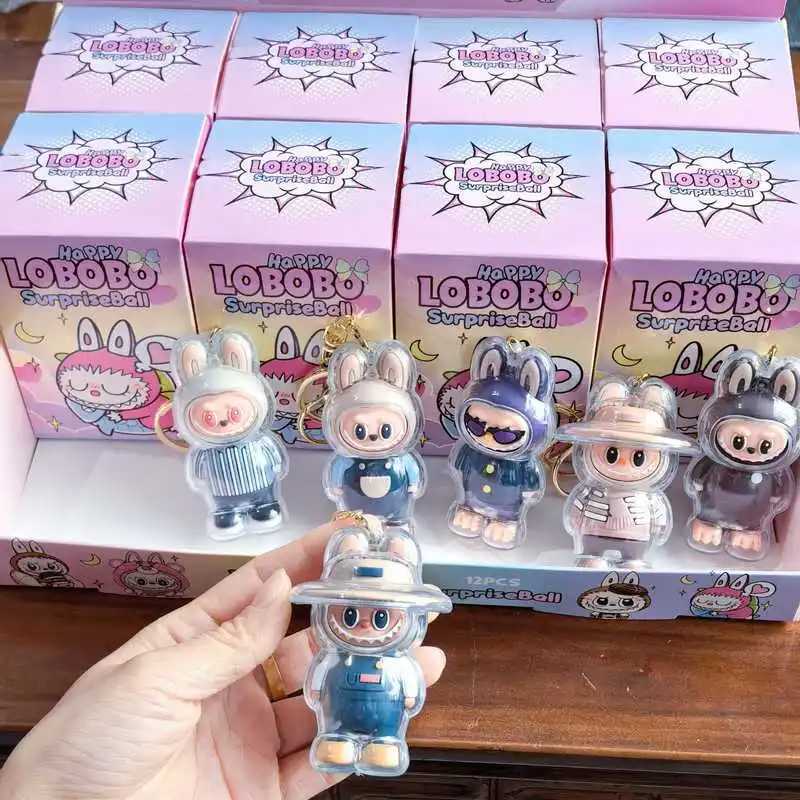 12pcs Labubu Blind Box PVC Keychain Backpack Pendant with Protective Shell Blind Bag Pendant Box Trendy Toy Pendant Small Gift X250312