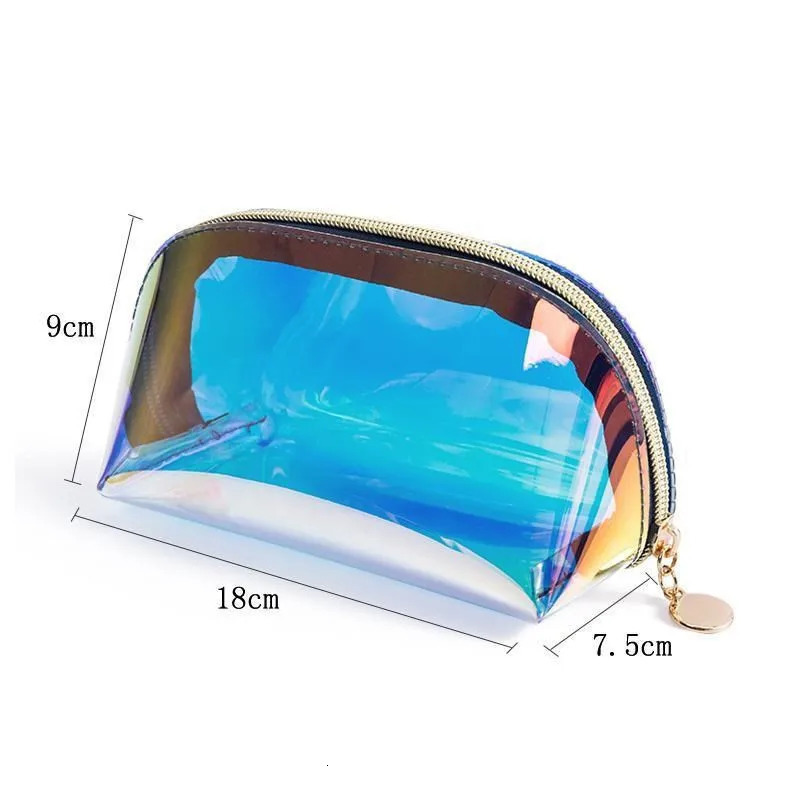PVC Waterproof Transparent Cosmetic Bag Toiletry Makeup Bag Organizer Female Girls Laser Color Zipper Wash Make Up Beauty Case 250305