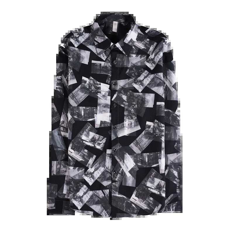 Korean Trend Printed Shirt for Men High-quality Slim Long Sleeved Shirt Casual Business Social Formal Dress Shirts Men Clothing W250312